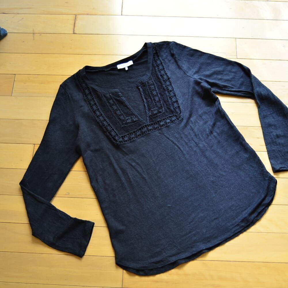 Sandro Lace Cutout Top Linen Size 1 US XS/S - Picture 2 of 10